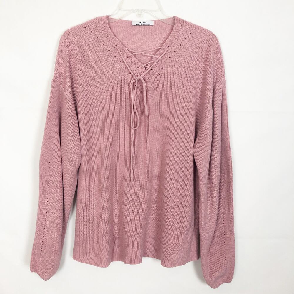 MONTS Wool Blend Lace Up Pink Sweater Size M